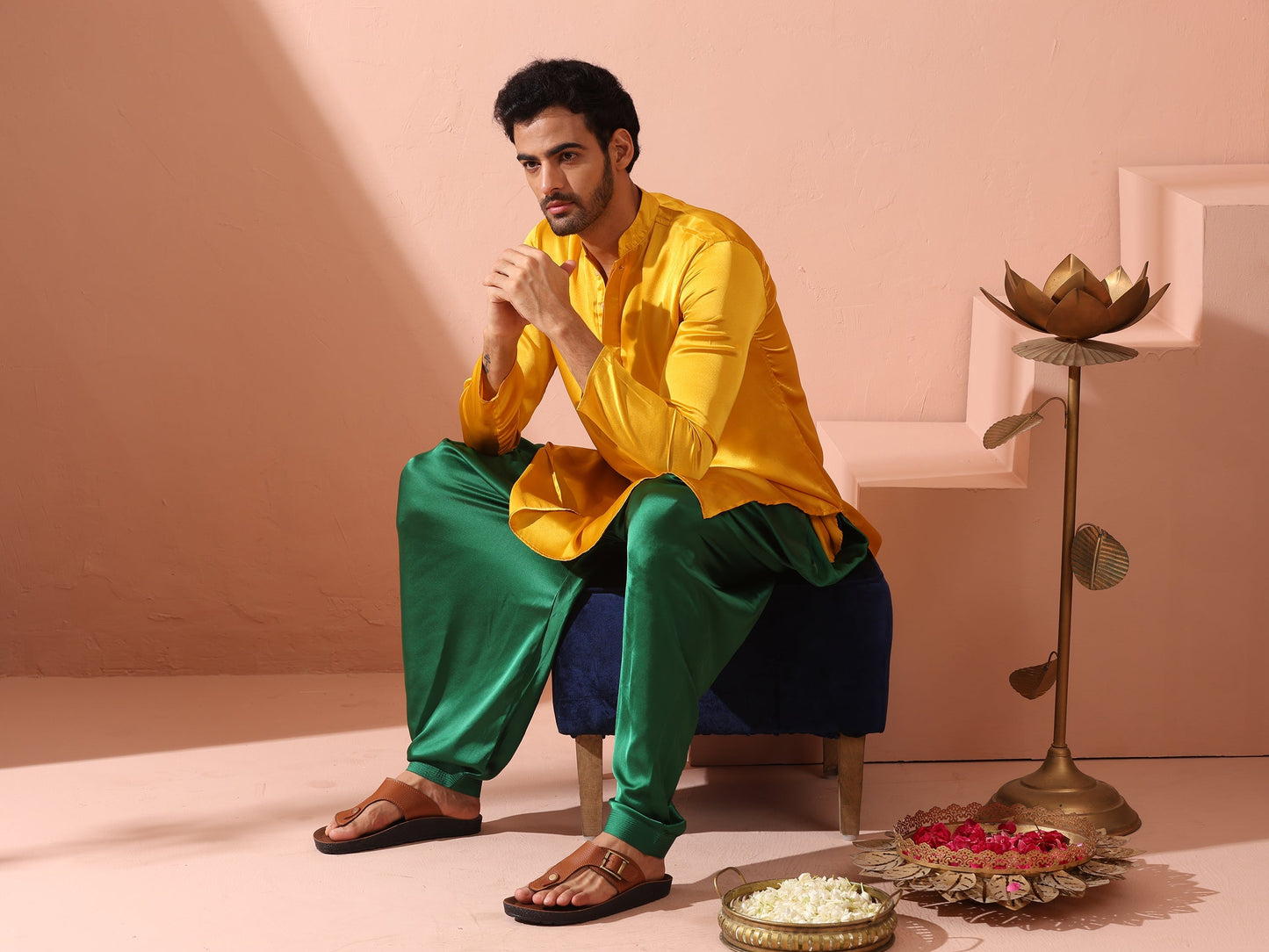 Dhiyona ST Yellow Python Satin Kurta with Hidden Placket
