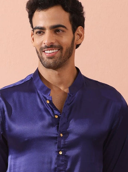 Dhiyona ST Defy Royal Blue Satin Kurta with Gold Buttons