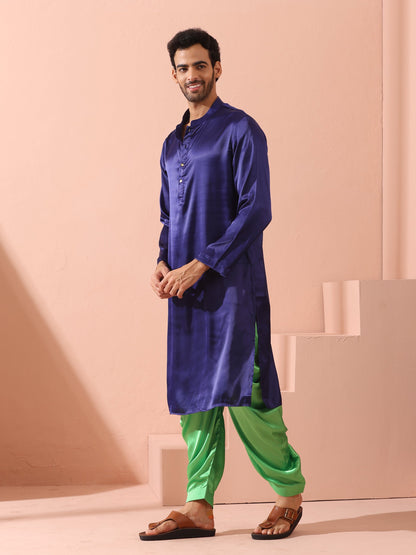 Dhiyona ST Defy Royal Blue Satin Kurta with Gold Buttons
