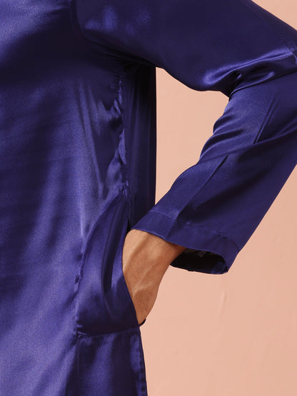 Dhiyona ST Defy Royal Blue Satin Kurta with Gold Buttons