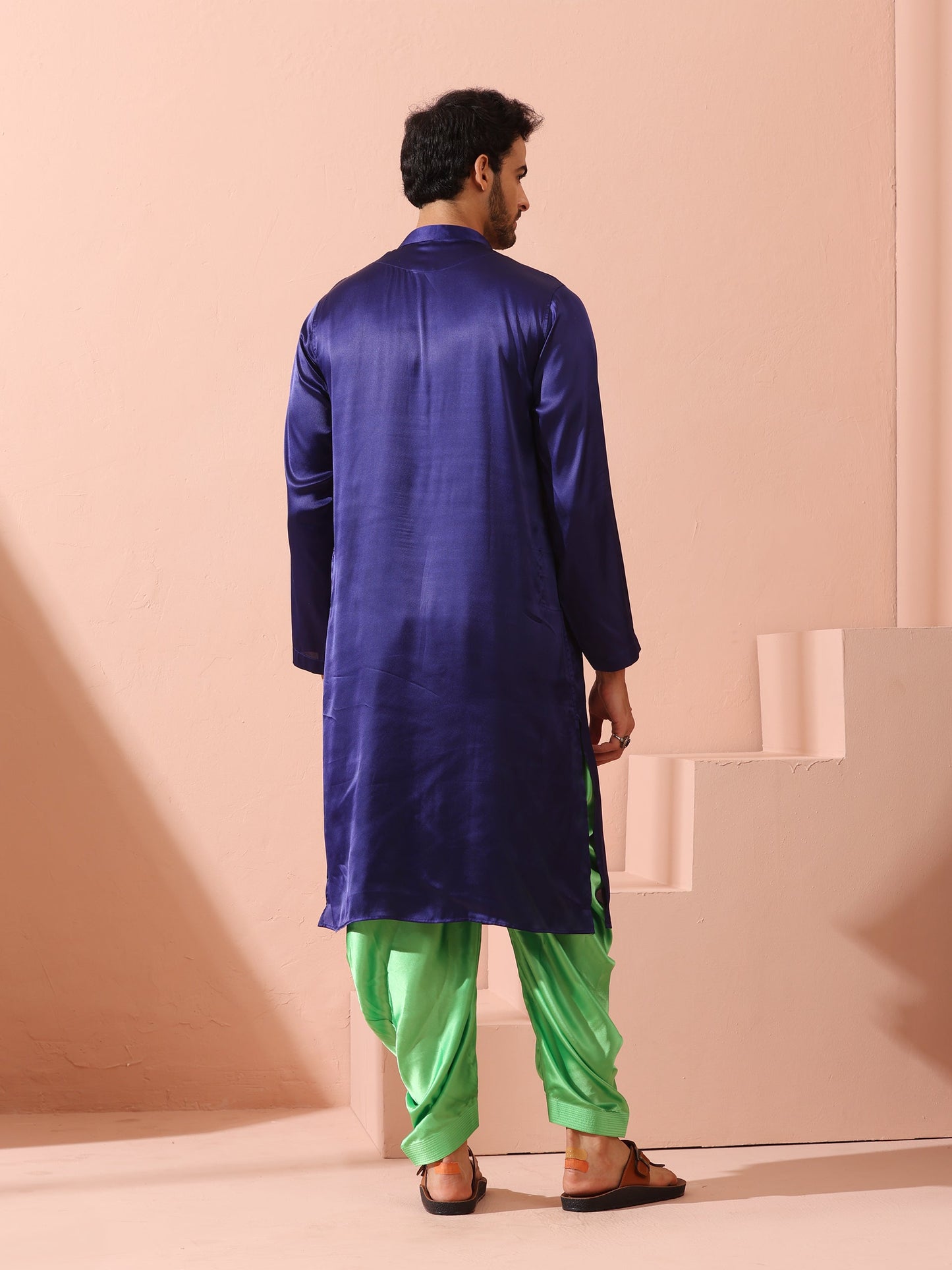 Dhiyona ST Defy Royal Blue Satin Kurta with Gold Buttons