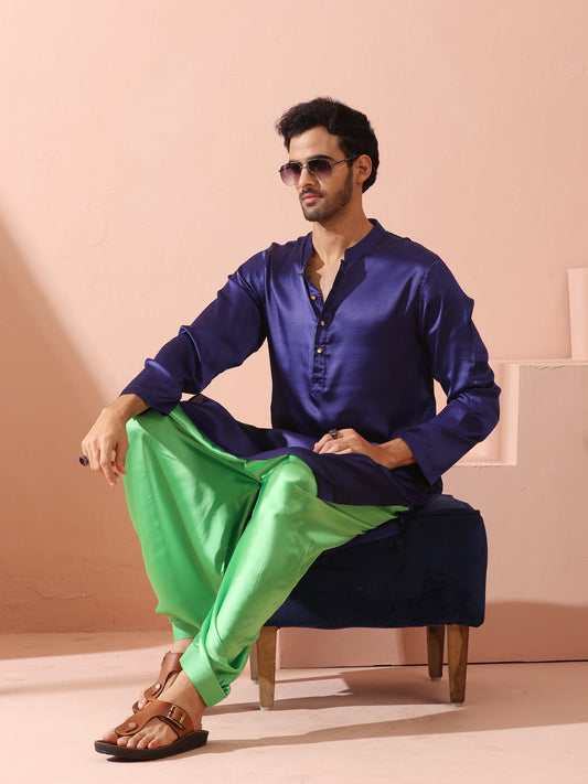 Dhiyona ST Defy Royal Blue Satin Kurta with Gold Buttons