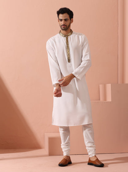 Dhiyona ST White & Gold Sequin Crepe Kurta with Hidden Placket