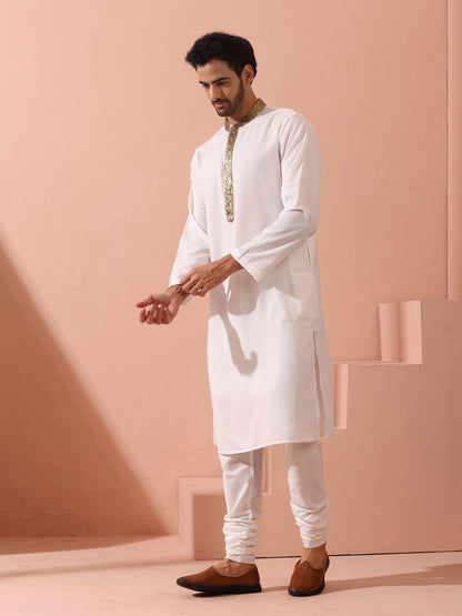 Dhiyona ST White & Gold Sequin Crepe Kurta with Hidden Placket