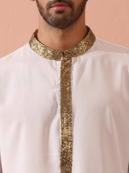 Dhiyona ST White & Gold Sequin Crepe Kurta with Hidden Placket