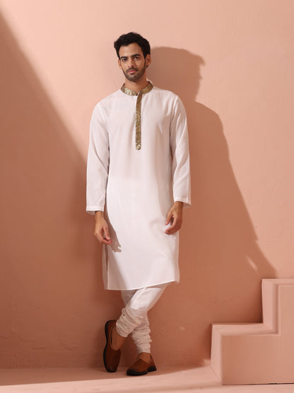 Dhiyona ST White & Gold Sequin Crepe Kurta with Hidden Placket