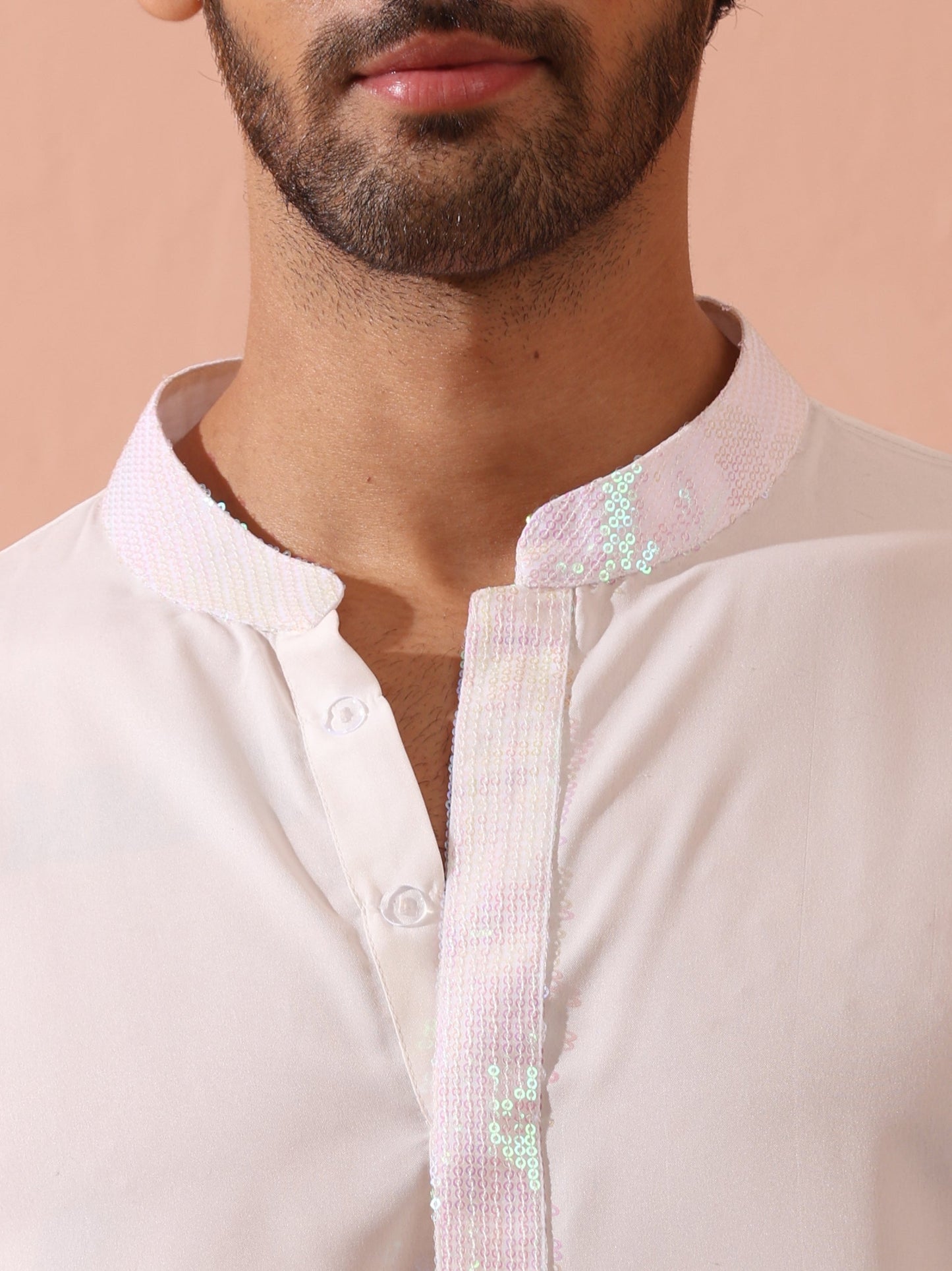 Dhiyona ST Dandy White Irridecent Sequin Crepe Kurta with Hidden Placket