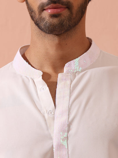 Dhiyona ST Dandy White Irridecent Sequin Crepe Kurta with Hidden Placket