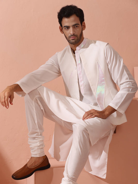 Dhiyona ST Dandy White Irridecent Sequin Crepe Kurta with Hidden Placket