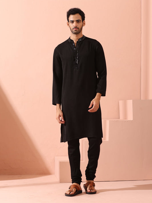 Dhiyona ST SET of 2 - Black Korean Kurta with Sequin Placket and Churidar