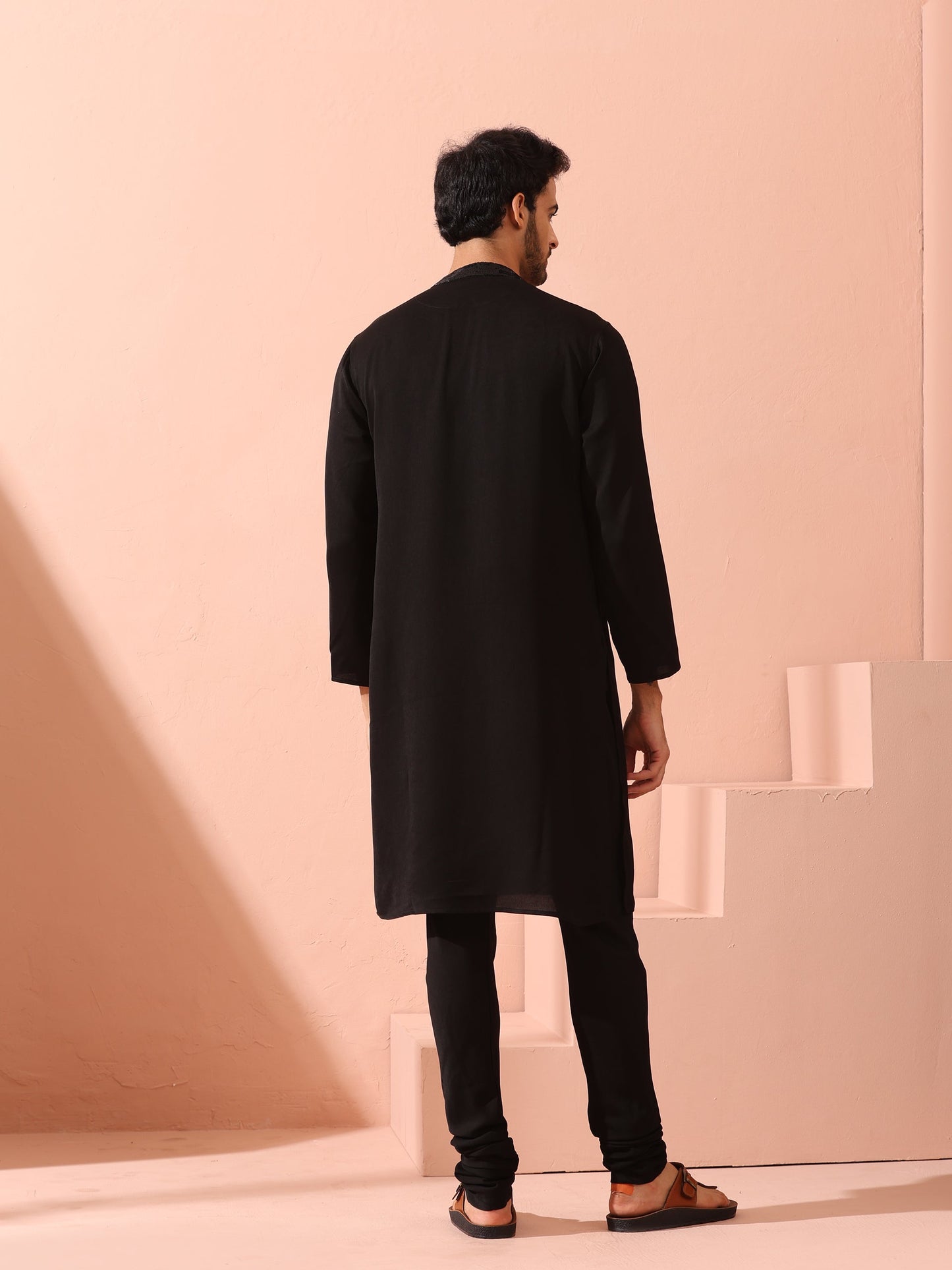 Dhiyona ST Tuxedo Black Korean Fabric with Sequin Placket Kurta