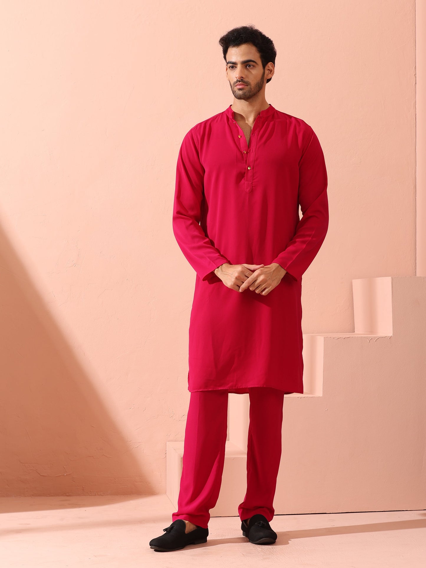 Dhiyona ST Fuchsia Korean Fabric Kurta with Gold Buttons