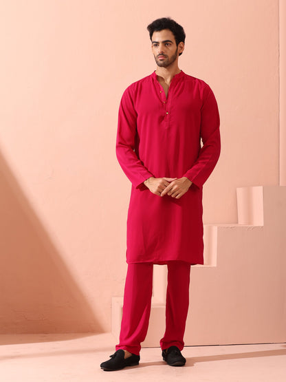 Dhiyona ST Fuchsia Korean Fabric Kurta with Gold Buttons