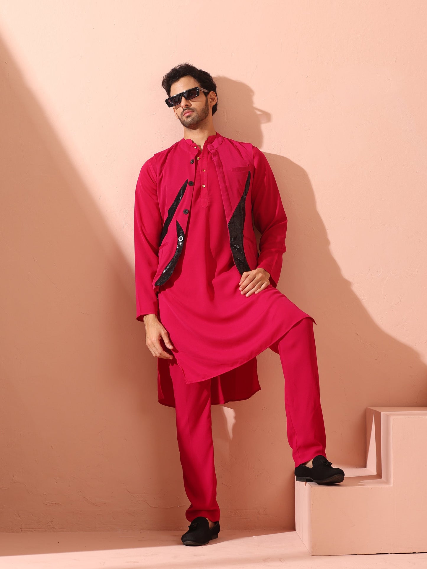 Dhiyona ST Fuchsia Korean Fabric Kurta with Gold Buttons