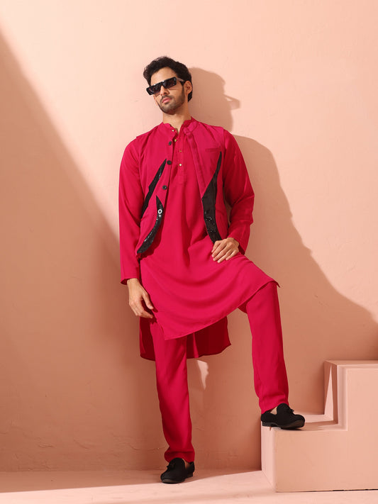 Dhiyona ST Fuchsia Korean Fabric Kurta with Gold Buttons