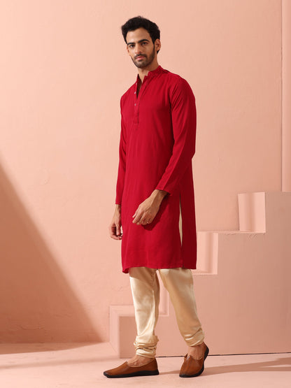 Dhiyona ST Red Korean Fabric Kurta with Hidden Placket