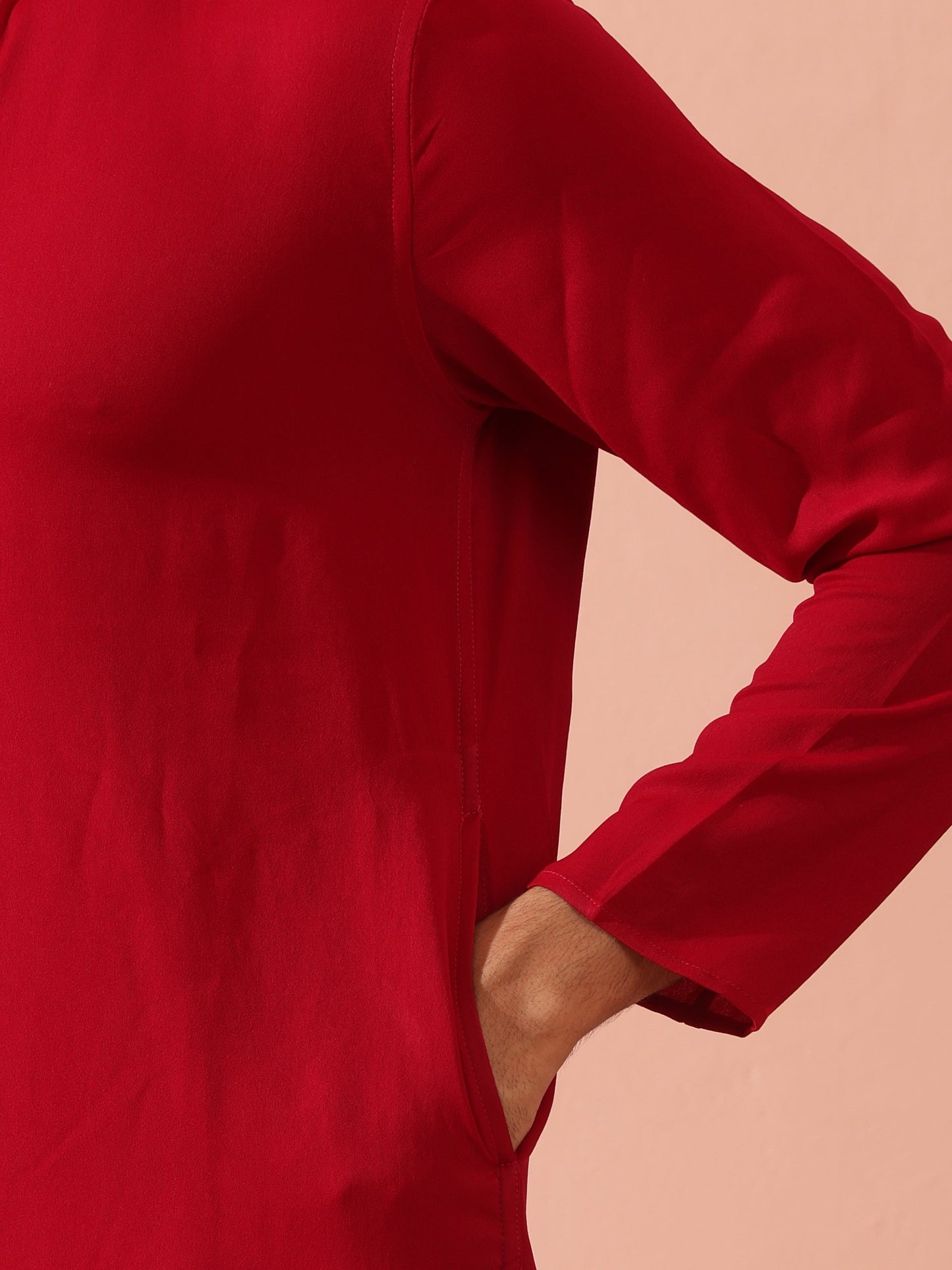 Dhiyona ST Red Korean Fabric Kurta with Hidden Placket