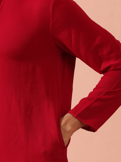Dhiyona ST Red Korean Fabric Kurta with Hidden Placket