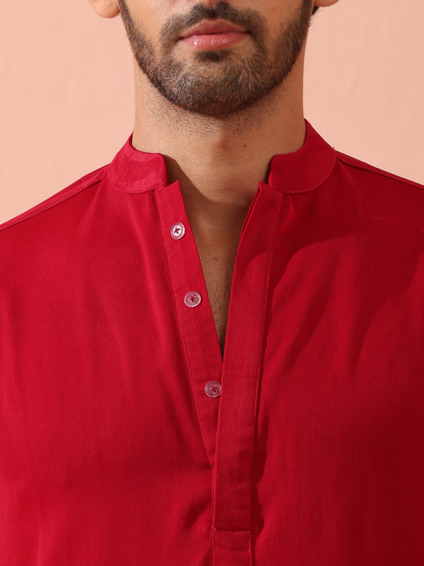 Dhiyona ST Red Korean Fabric Kurta with Hidden Placket