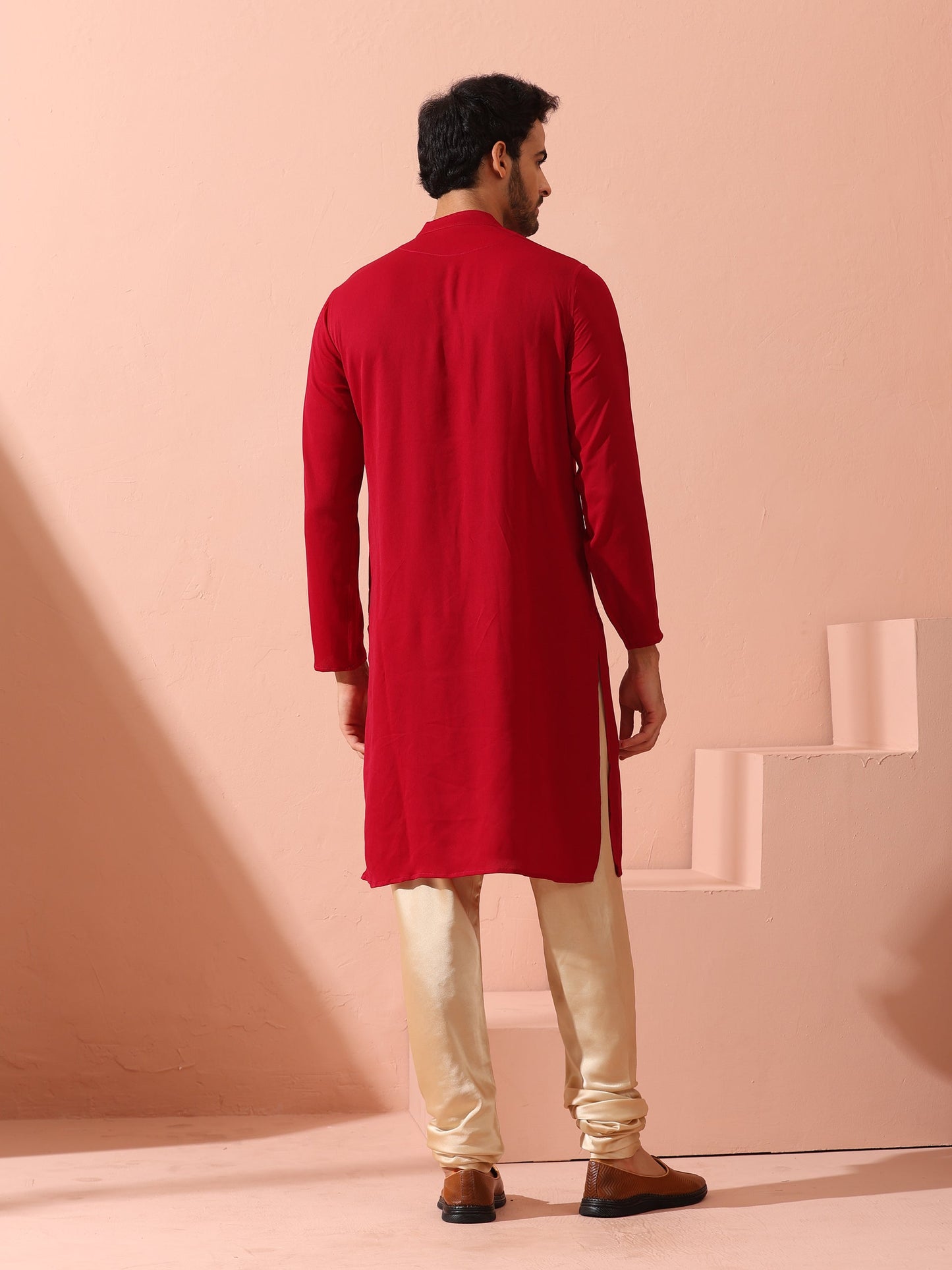 Dhiyona ST Red Korean Fabric Kurta with Hidden Placket