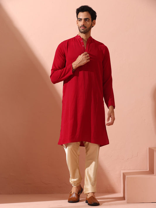 Dhiyona ST Red Korean Fabric Kurta with Hidden Placket