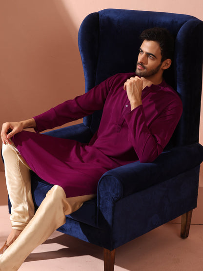 Dhiyona ST Plum Korean Fabric Kurta with Hidden Placket