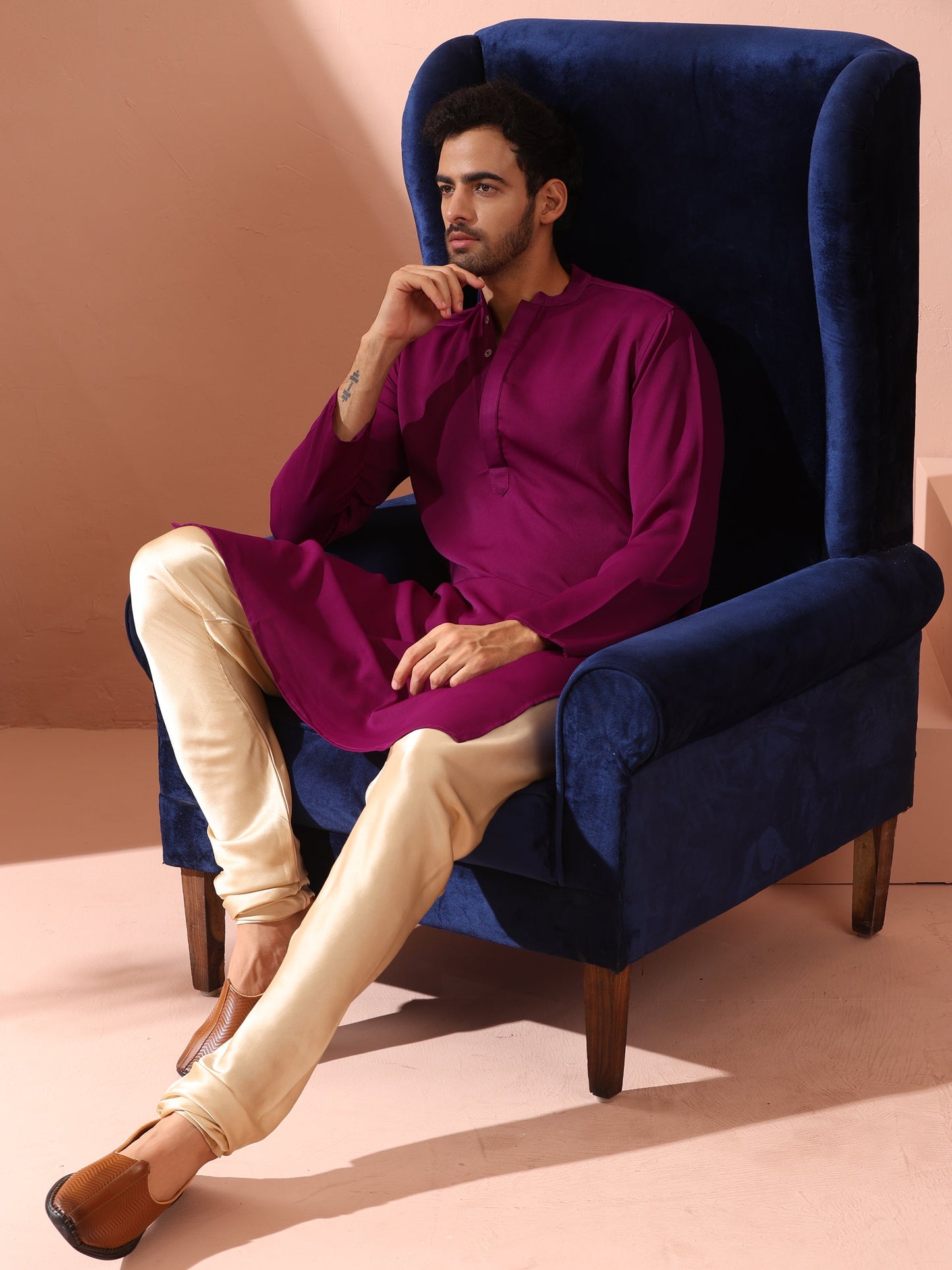 Dhiyona ST Plum Korean Fabric Kurta with Hidden Placket