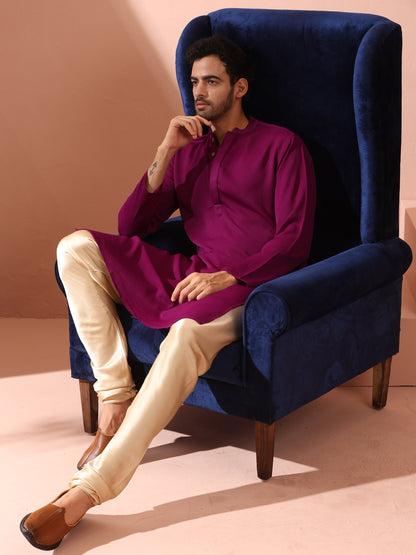 Dhiyona ST Plum Korean Fabric Kurta with Hidden Placket