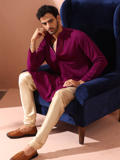 Dhiyona ST Plum Korean Fabric Kurta with Hidden Placket