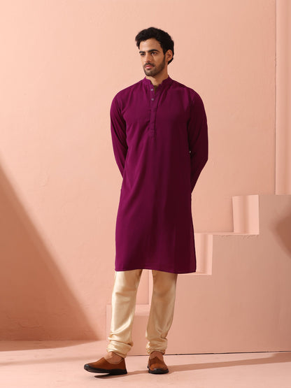 Dhiyona ST Plum Korean Fabric Kurta with Hidden Placket