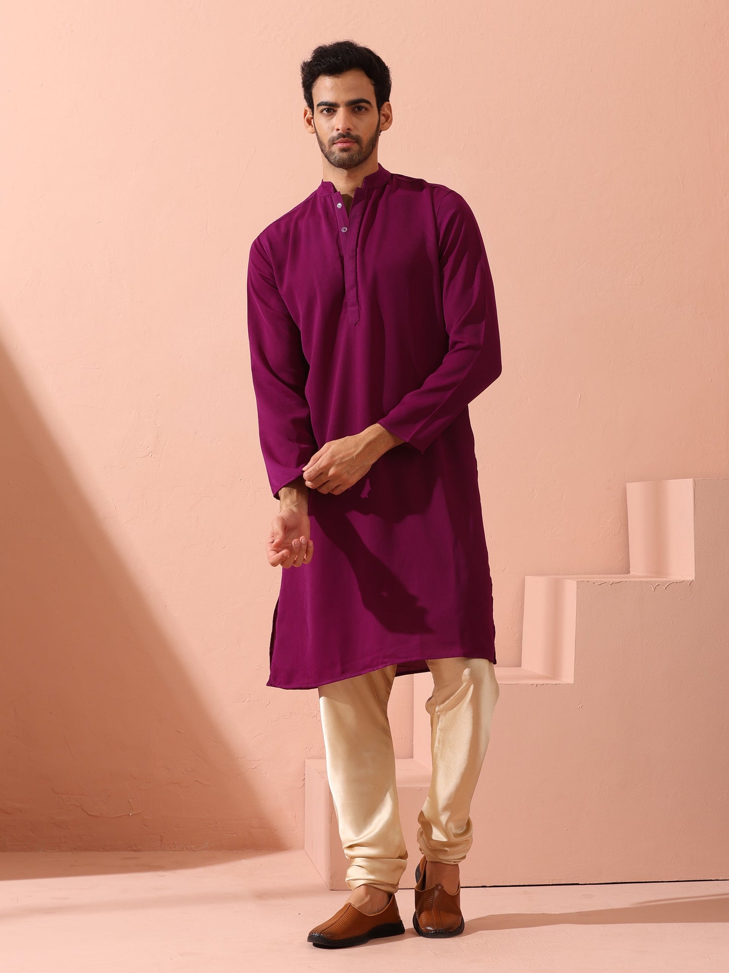 Dhiyona ST Plum Korean Fabric Kurta with Hidden Placket