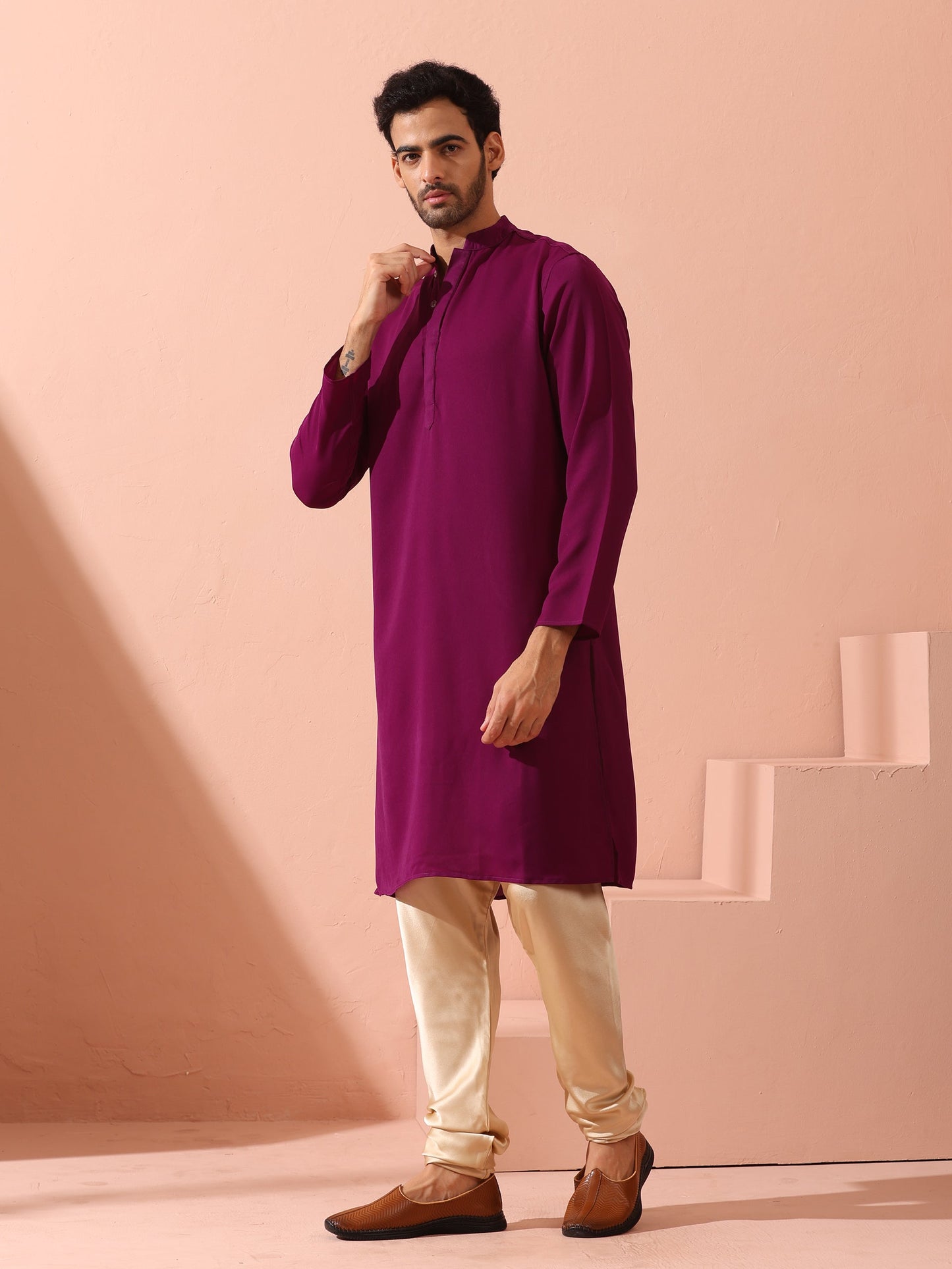Dhiyona ST Plum Korean Fabric Kurta with Hidden Placket