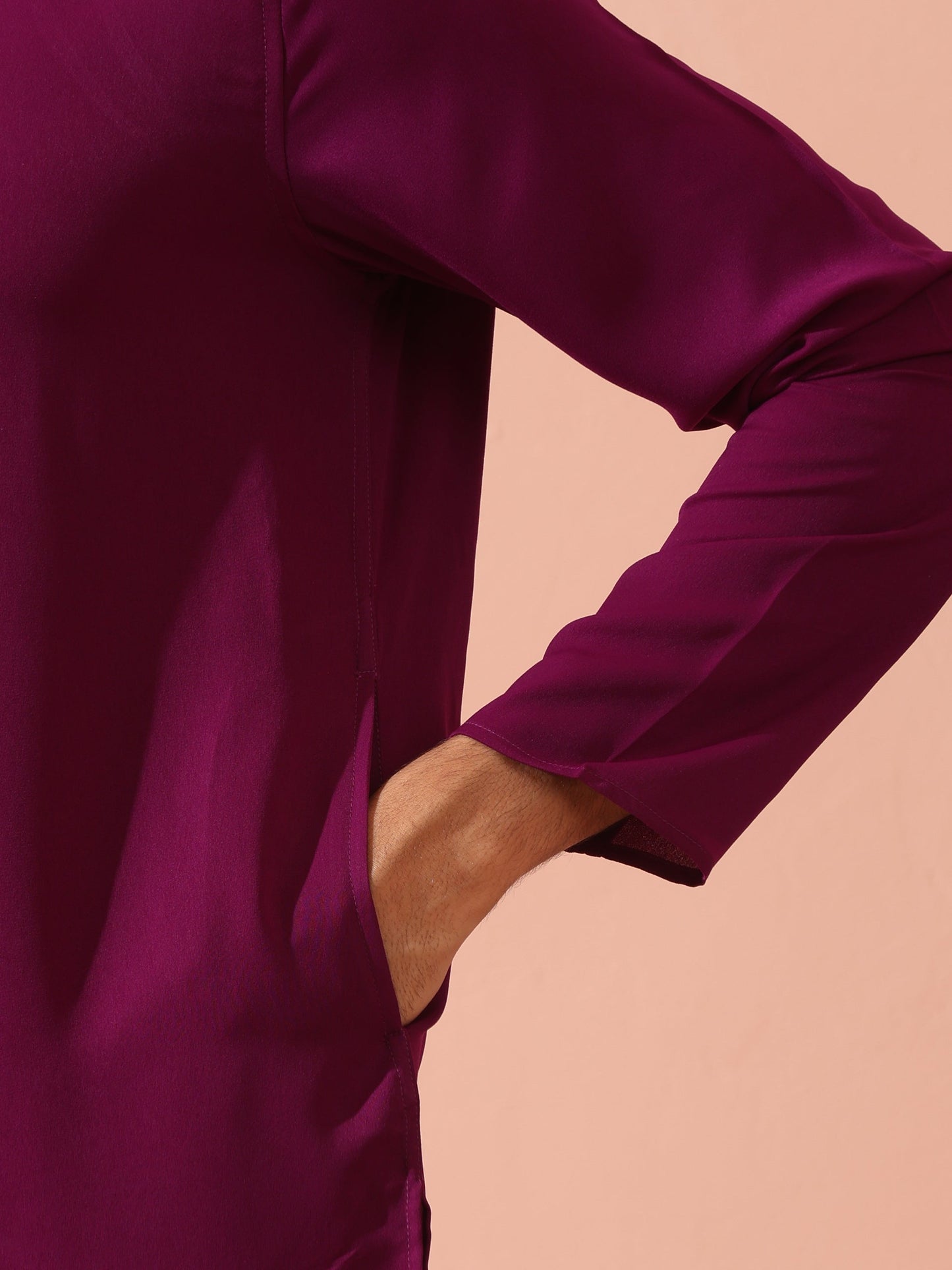 Dhiyona ST Plum Korean Fabric Kurta with Hidden Placket