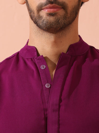 Dhiyona ST Plum Korean Fabric Kurta with Hidden Placket