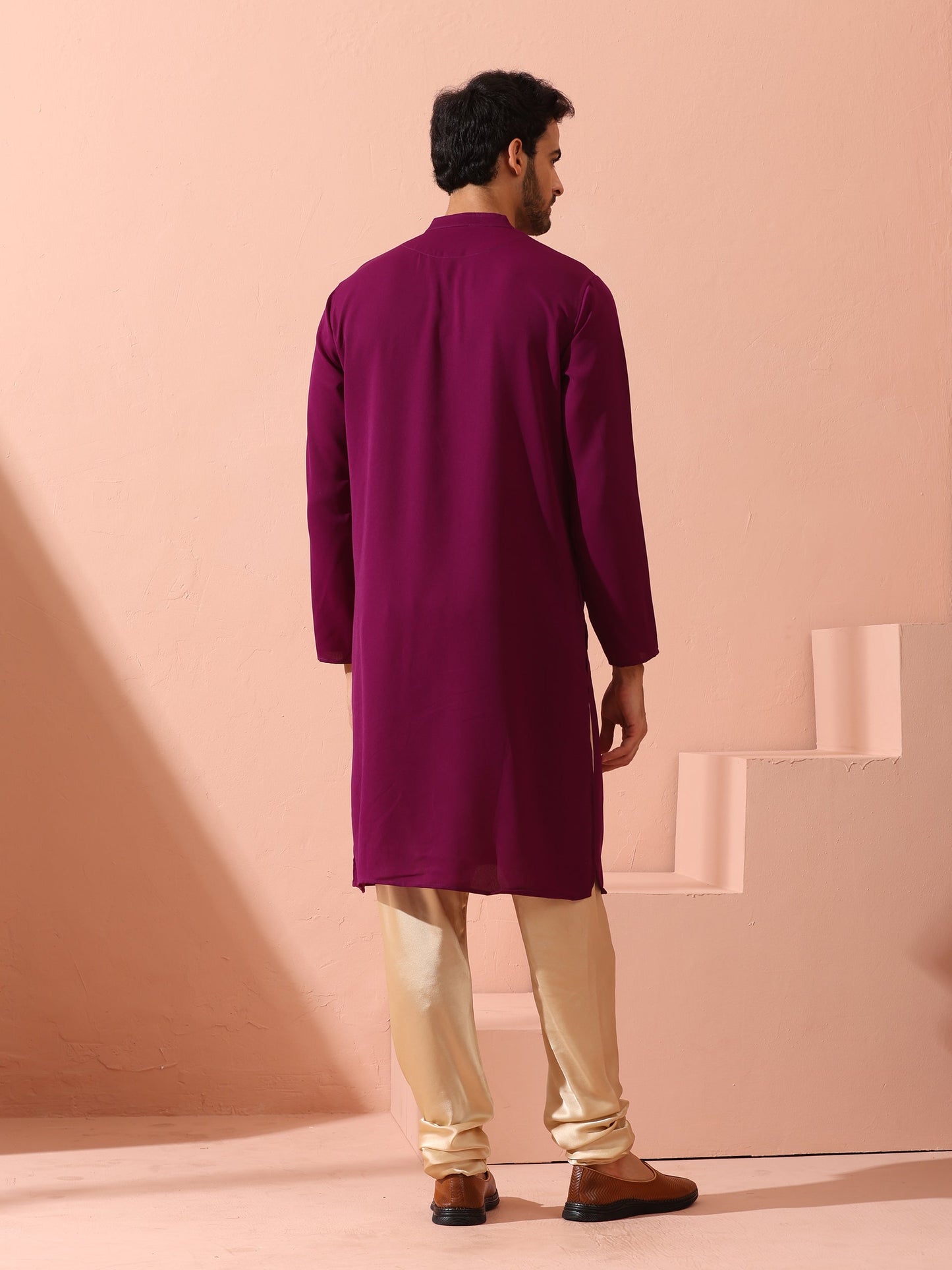 Dhiyona ST Plum Korean Fabric Kurta with Hidden Placket