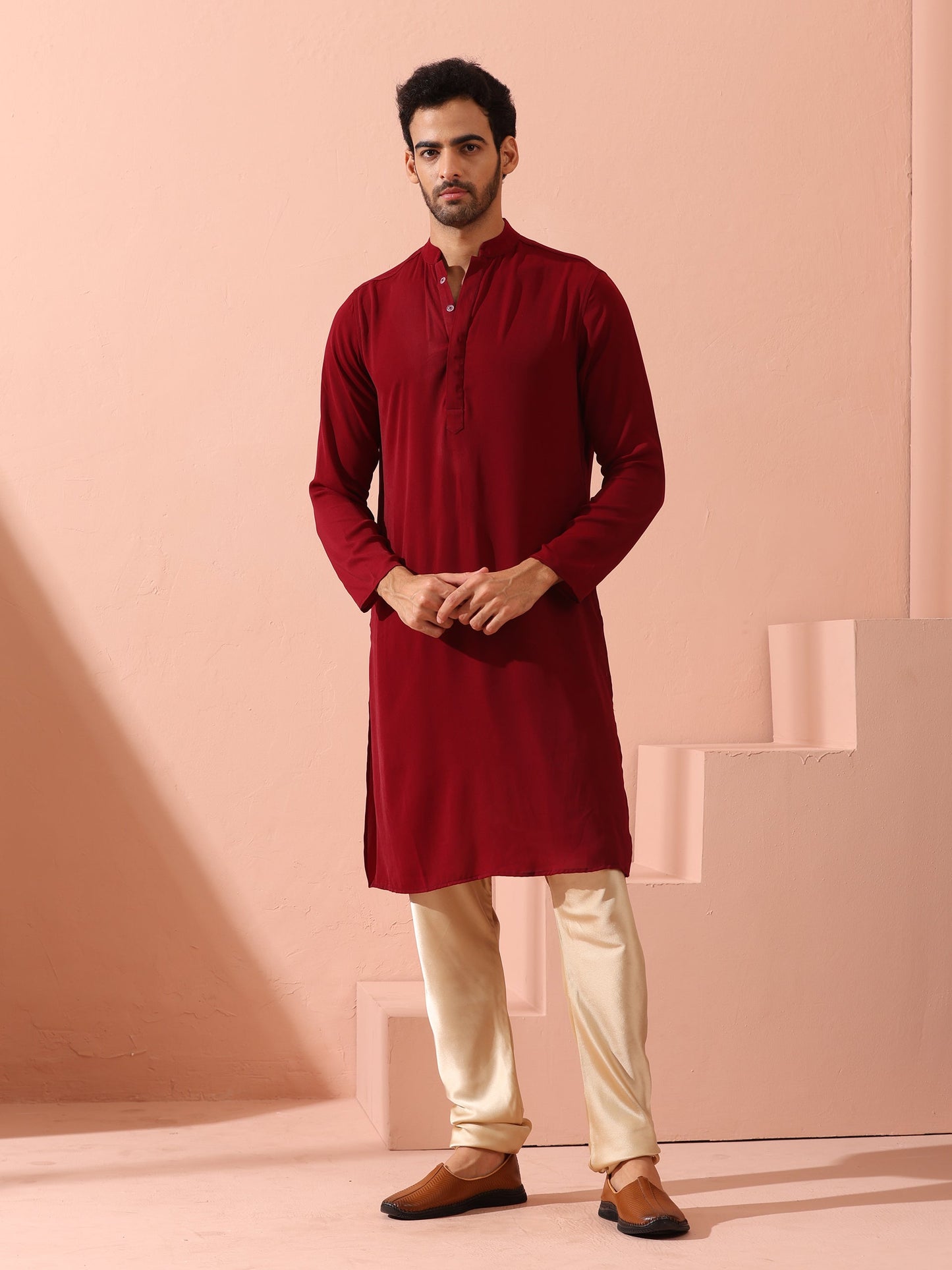 Dhiyona ST Maroon Korean Fabric Kurta with Hidden Placket