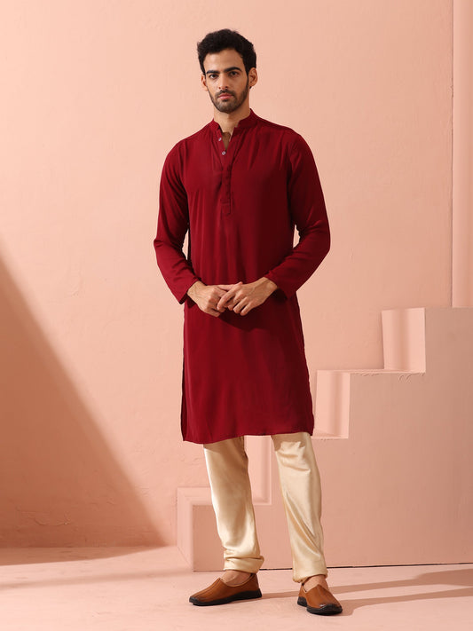 Dhiyona ST Maroon Korean Fabric Kurta with Hidden Placket