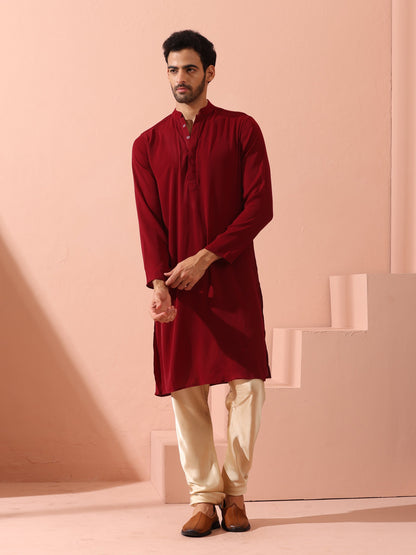 Dhiyona ST Maroon Korean Fabric Kurta with Hidden Placket