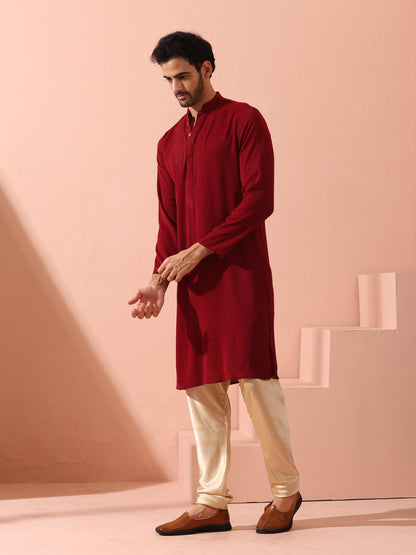 Dhiyona ST Maroon Korean Fabric Kurta with Hidden Placket