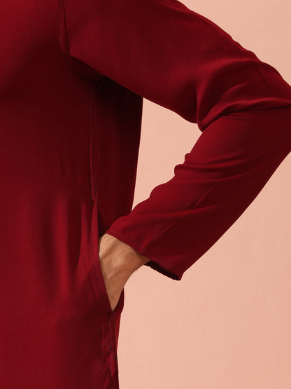 Dhiyona ST Maroon Korean Fabric Kurta with Hidden Placket