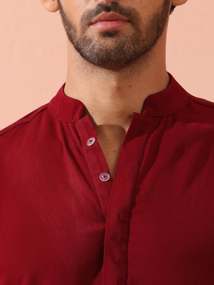 Dhiyona ST Maroon Korean Fabric Kurta with Hidden Placket