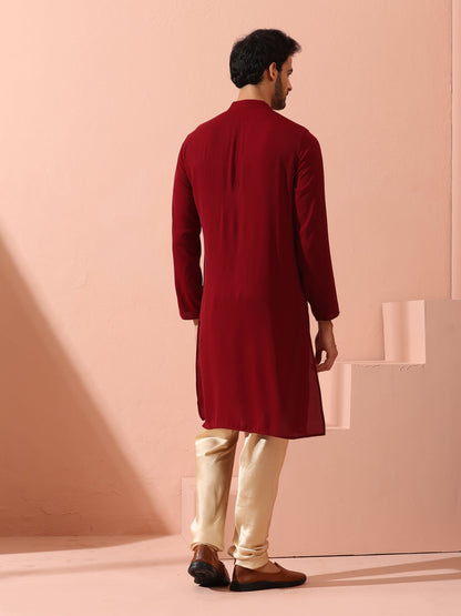 Dhiyona ST Maroon Korean Fabric Kurta with Hidden Placket