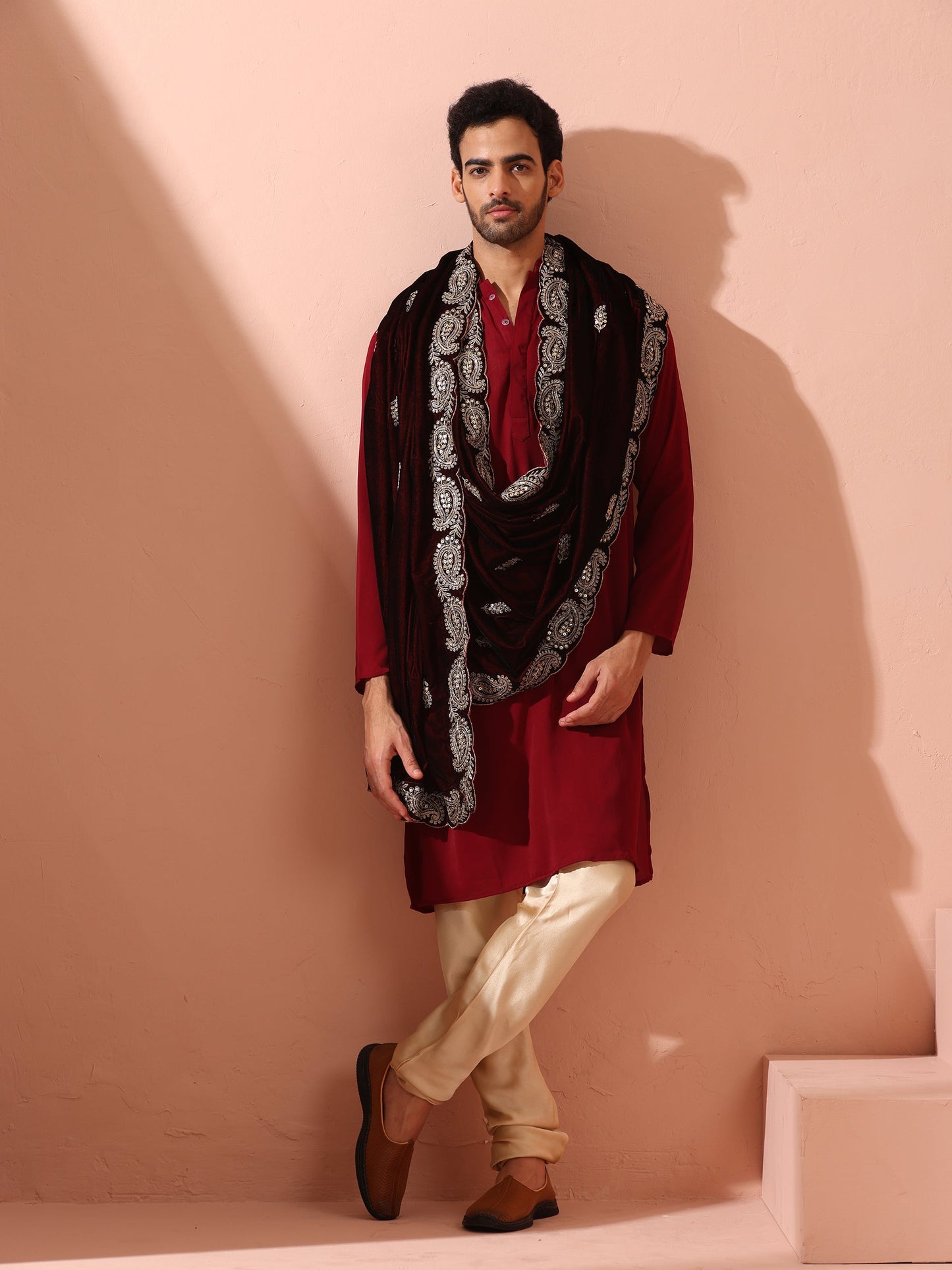 Dhiyona ST Maroon Korean Fabric Kurta with Hidden Placket