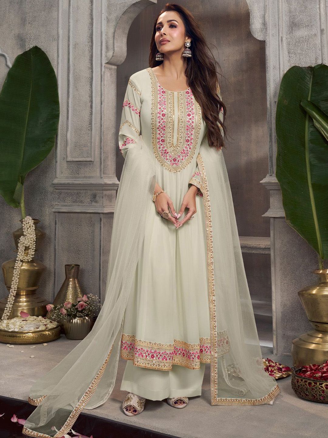 Dhiyona IN Women Floral Embroidered Anarkali Kurta with Palazzo & Dupatta