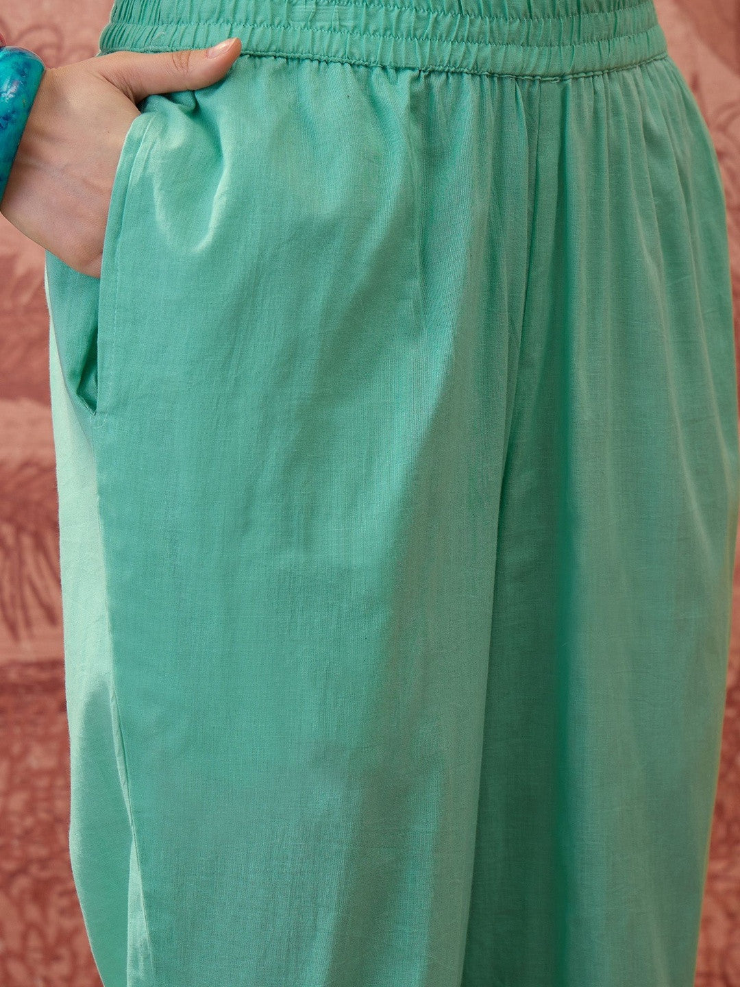 Floral Printed Round Neck Lace Hem Kurta & Trousers With Dupatta