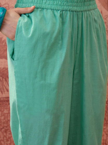 Floral Printed Round Neck Lace Hem Kurta & Trousers With Dupatta