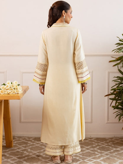 Embroidered Straight Kurta & Trousers