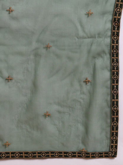 Dhiyona KL Ethnic Motifs Embroidered Notched Neck Straight Kurti with Palazzos & With Dupatta
