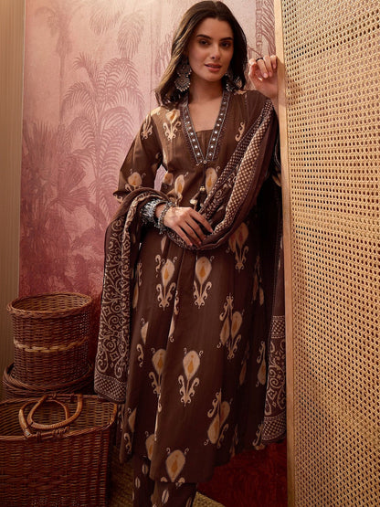 Women Ethnic Motifs Printed Regular Mirror Work Pure Cotton Kurta with Pyjamas & With Dupatta