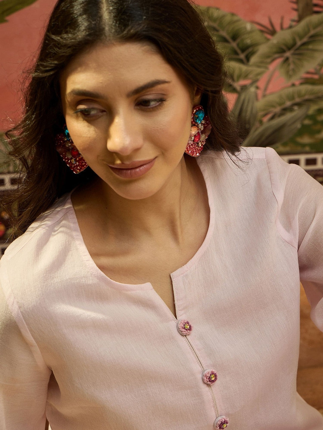 Embroidered Pure Cotton Round Neck Kurti & Trousers